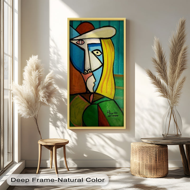 Golden Gaze – Cubist Woman in Hat Picasso Oil Painting