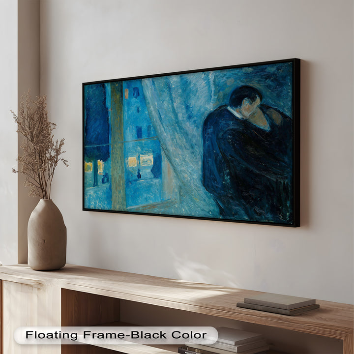 Blue Lovers by the Window – Expressionist Oil Painting