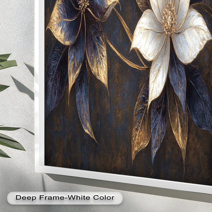 Blue Floral Stained Art – Botanical Oil Painting