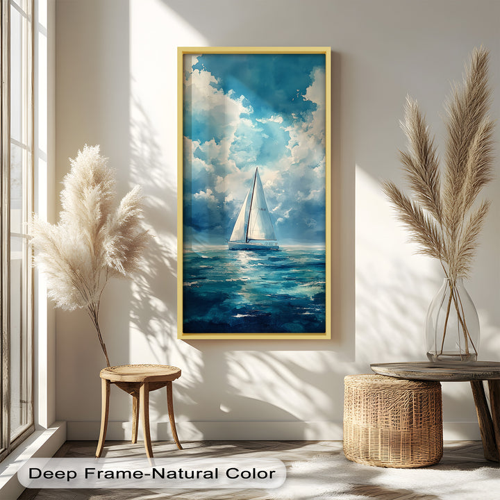 White Sailboat Blue Skies - Modern Oil Painting