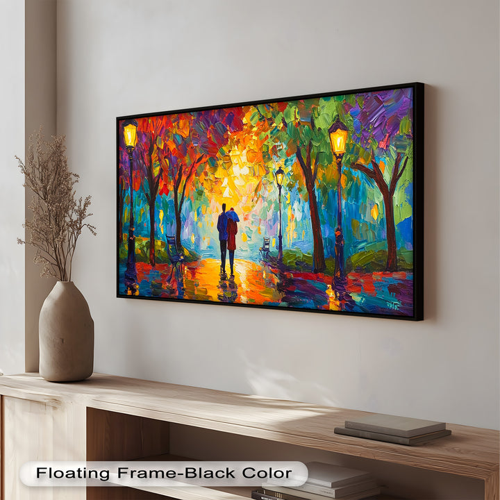 Romantic Couple Under Umbrella - Love Oil Painting