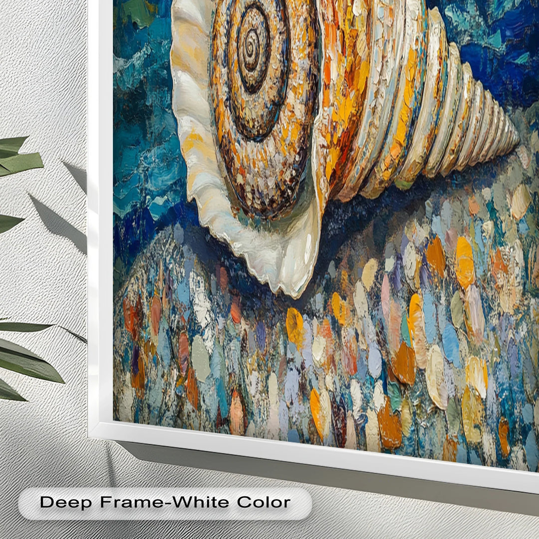 Whispers of the Sea – Spiral Shell on Coastal Shoreline Oil Painting - MyPhotoStation