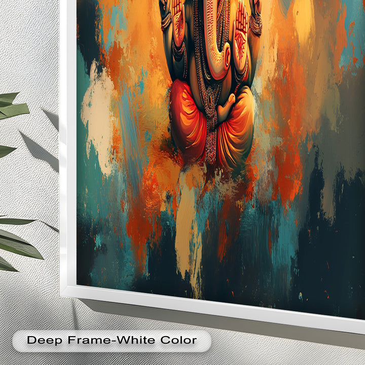Orange Ganesha Wandkunst – Religiöses Ölgemälde