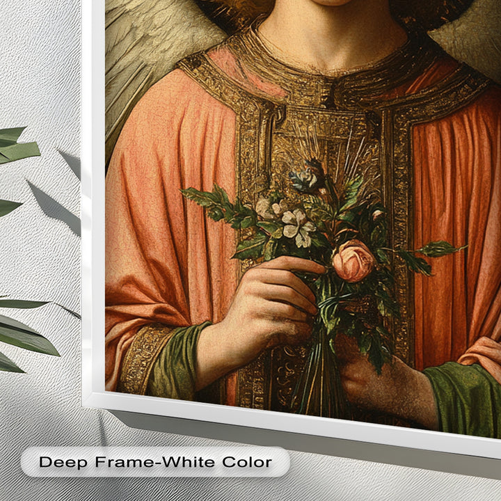 Angel Holding Flowers Wall Art – Religious Oil Painting