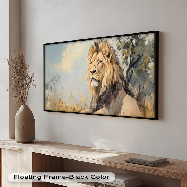 Lion Beneath African Sky - Animal Oil Painting
