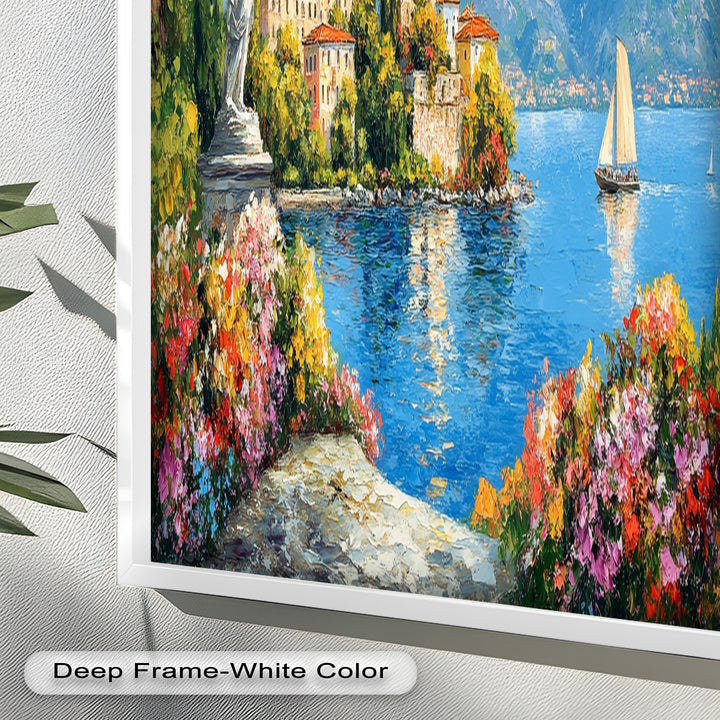 Colorful Italian Lake Town Wall Art – Landscape Oil Painting
