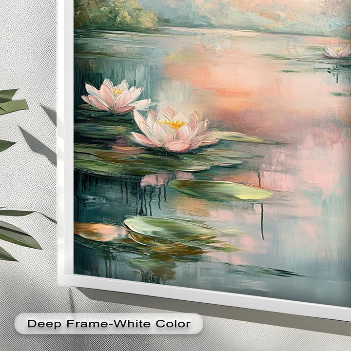 Pastel Water Lilies in Tranquil Lake - Flower Oil Painting