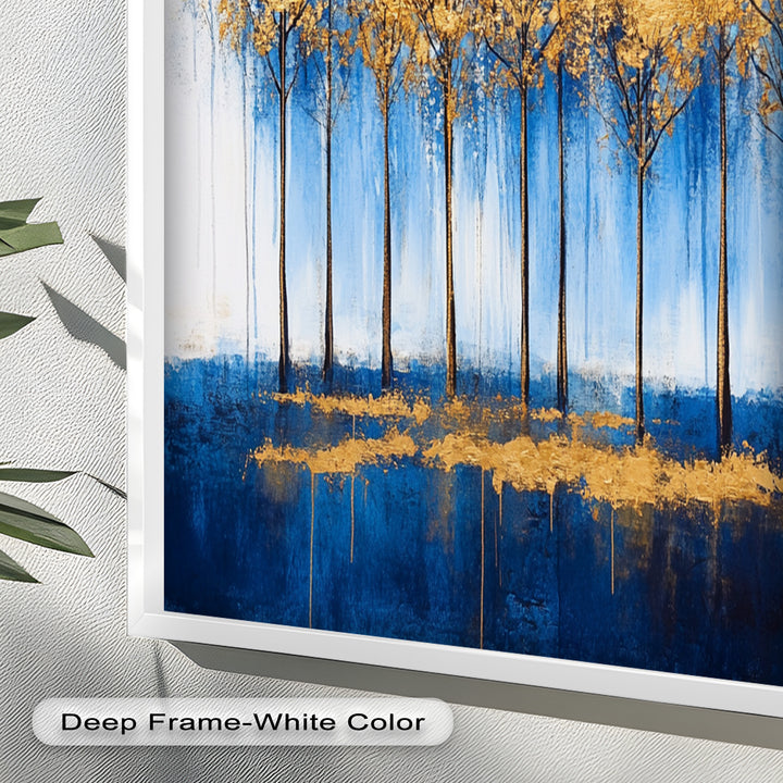Goldene Bäume am blauen Horizont - Abstraktes Ölgemälde