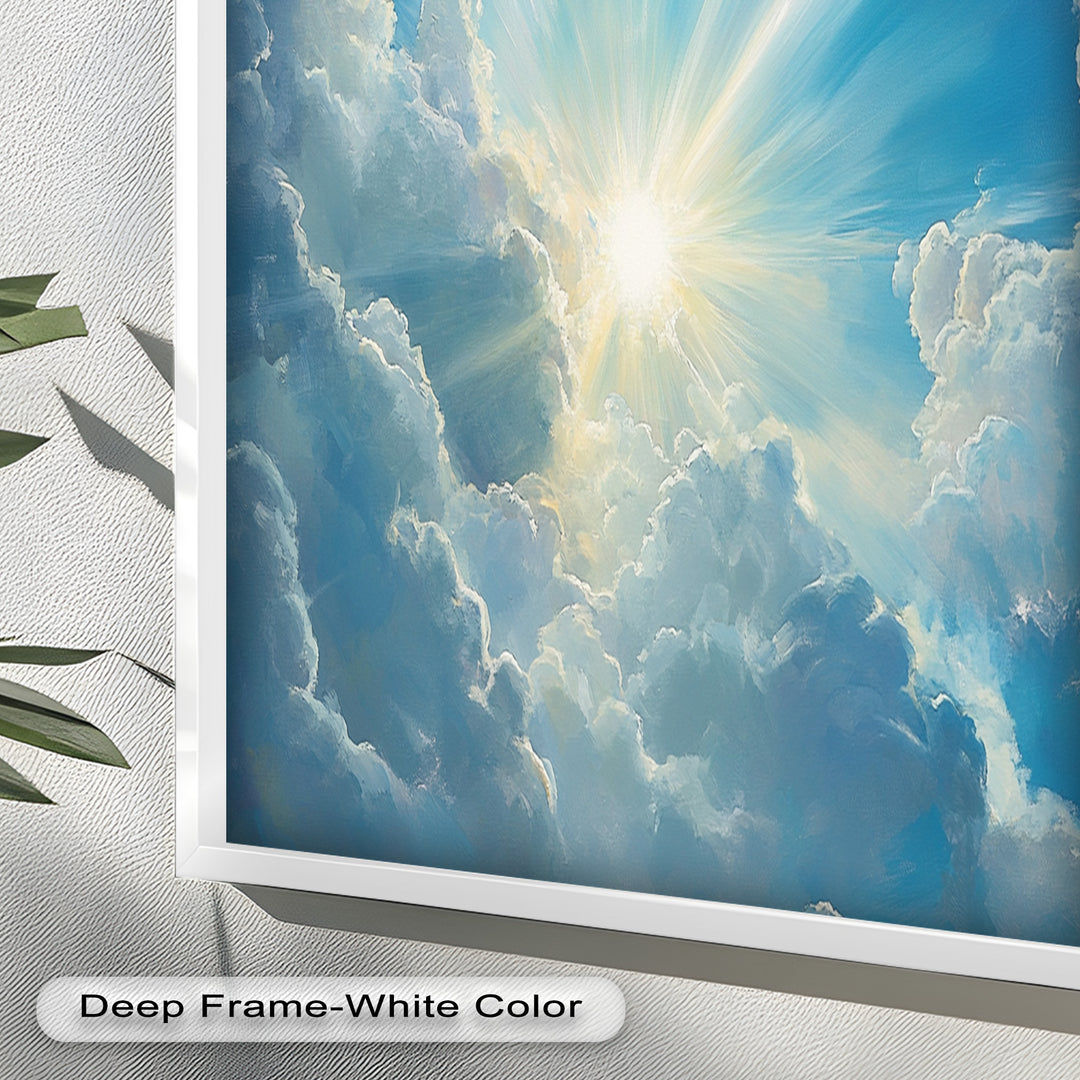 Heavenly Clouds and Radiant Sun – Luminous Sky Oil Painting