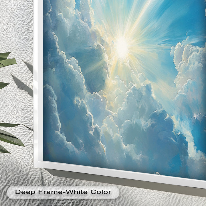 Heavenly Clouds and Radiant Sun – Luminous Sky Oil Painting