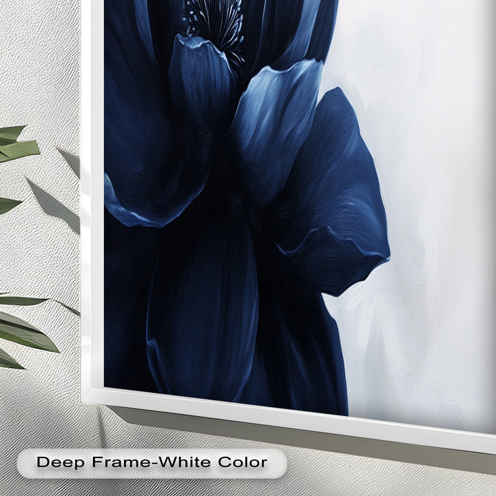 Midnight Bloom Wall Art – Navy Blue Floral Oil Painting