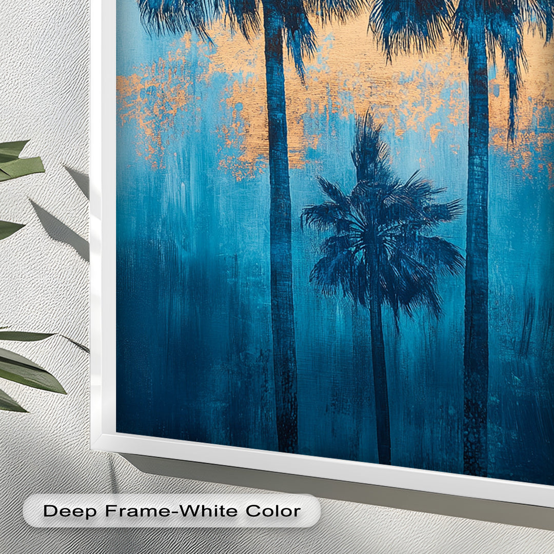 Blue Sunset Palms – Tropical Oil Painting