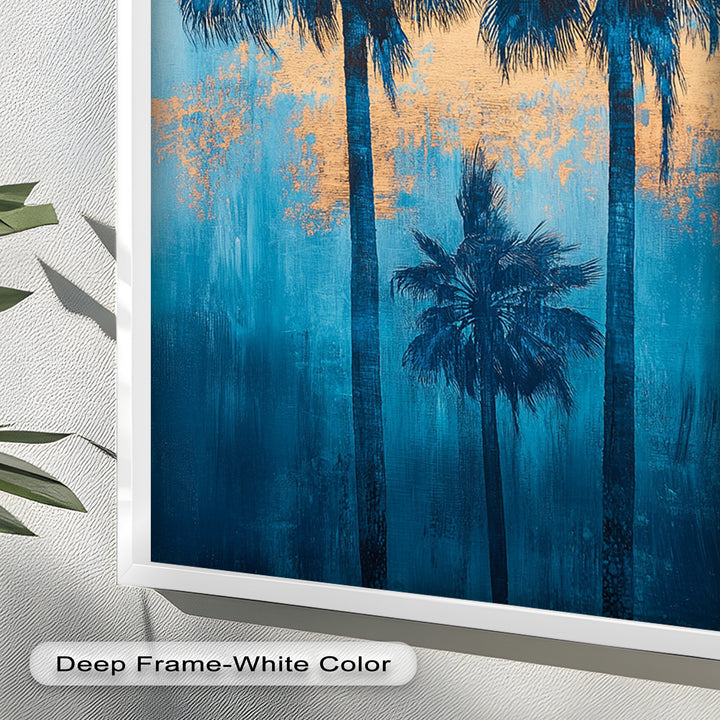 Blue Sunset Palms – Tropical Oil Painting