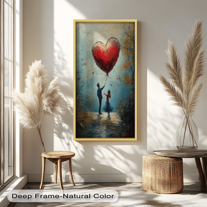 Heart Balloon Dreams – Whimsical Couple Love Oil Painting