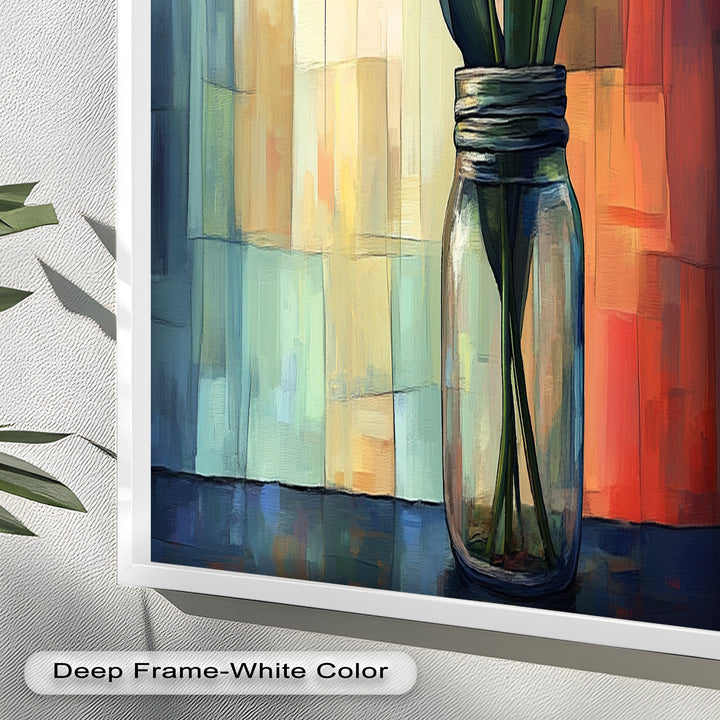 Red and Orange Tulips in Glass Vase – Bold Floral Oil Painting