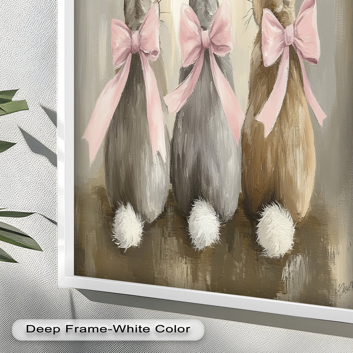 Trio of Bunnies with Pink Bows – Animal Oil Painting