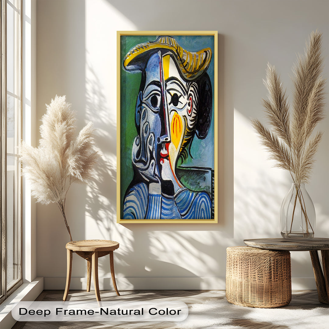 Woman in Striped Shirt – Bold Cubist Picasso Oil Painting