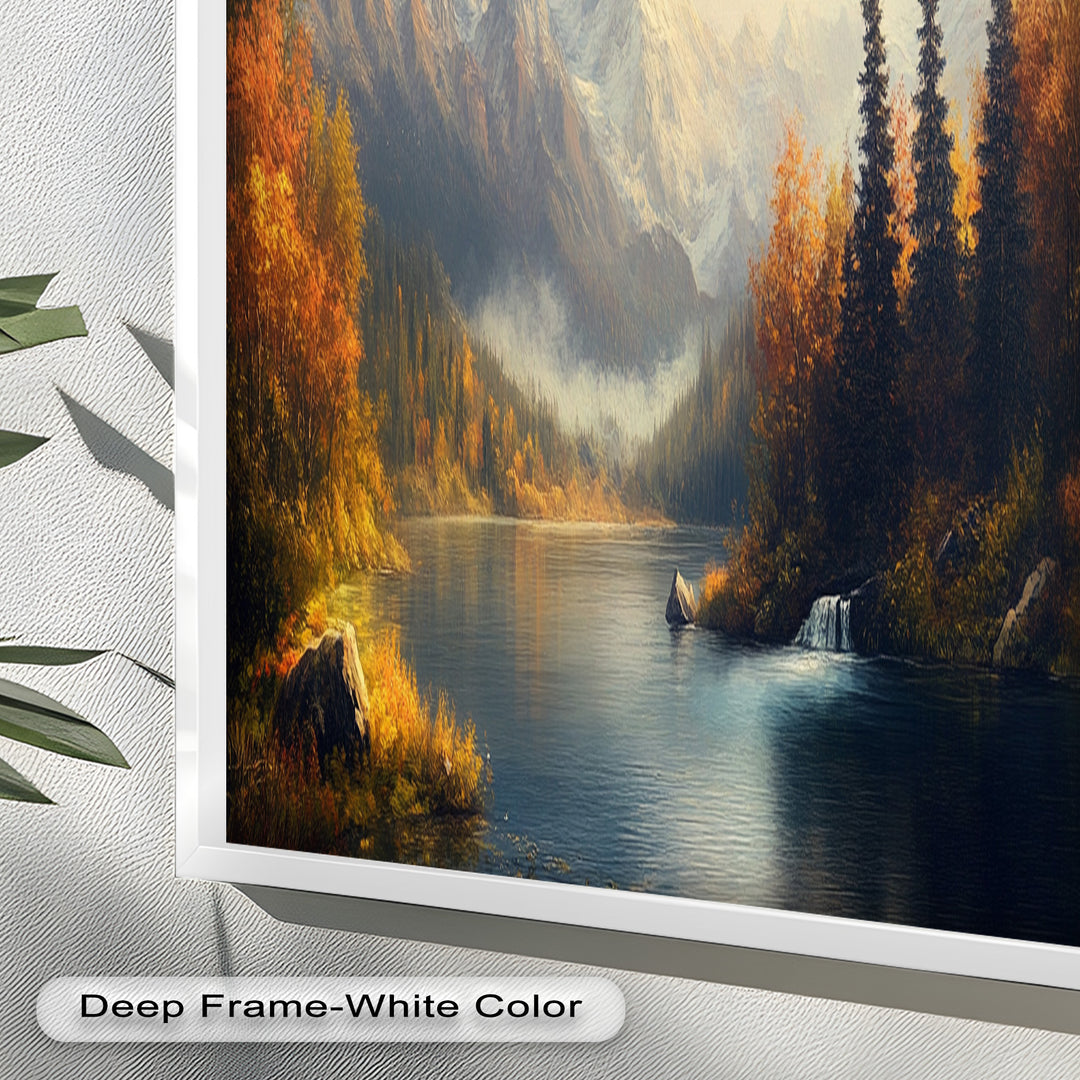 Herbstliche Seewandkunst – Ölgemälde einer Berglandschaft