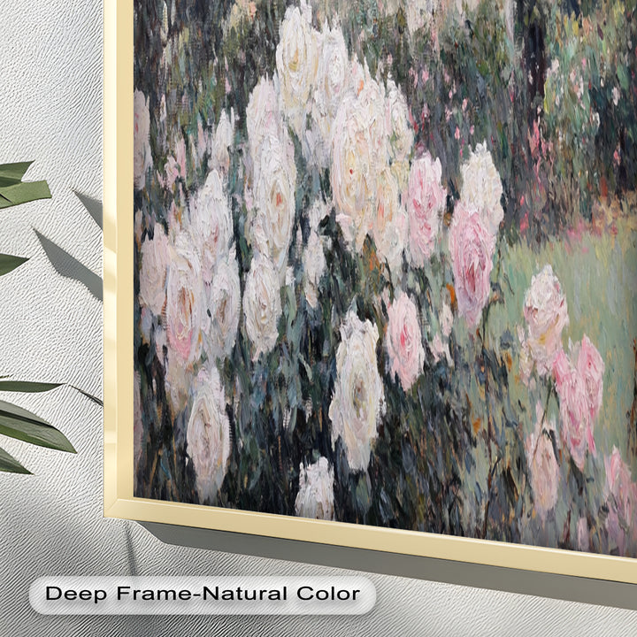 Cottage Garden Roses – Impressionist Floral House Scene Oil Painting