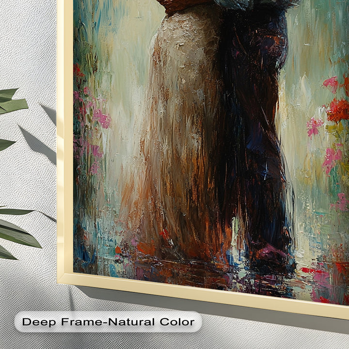 Romantic Couple Surrounded by Blooms - Love Oil Painting