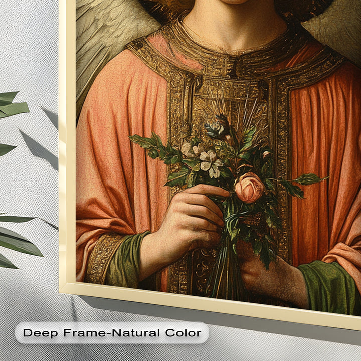 Angel Holding Flowers Wall Art – Religious Oil Painting
