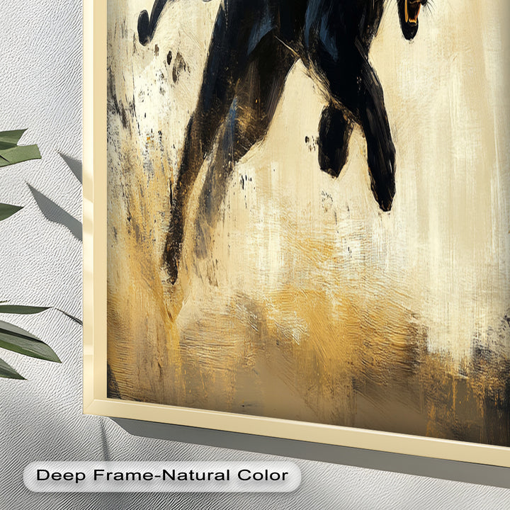 Charging Black Panther in Motion – Animal Oil Painting