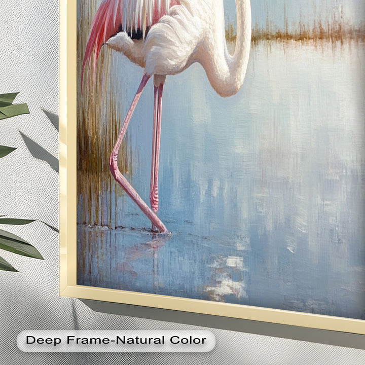 Graceful Flamingo in Shallow Water – Animal Oil Painting
