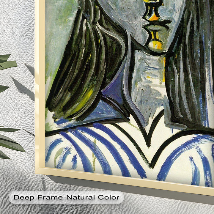 Striped Muse in Pink Hat – Picasso Oil Painting