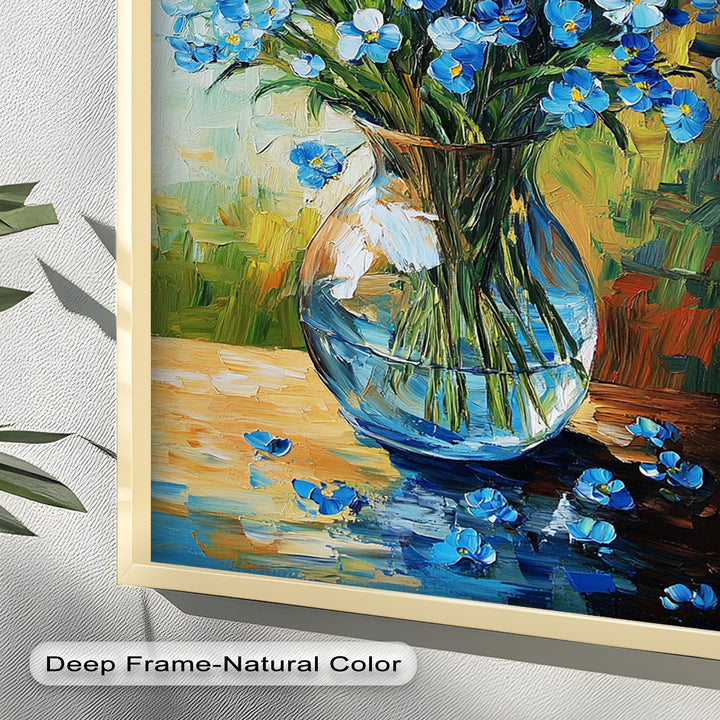 Blue Wildflowers in Vase Wall Art – Floral Oil Painting