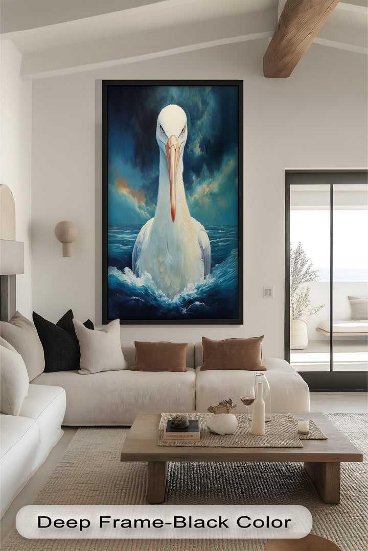 Stork Amid Ocean Storm - Animal Oil Painting