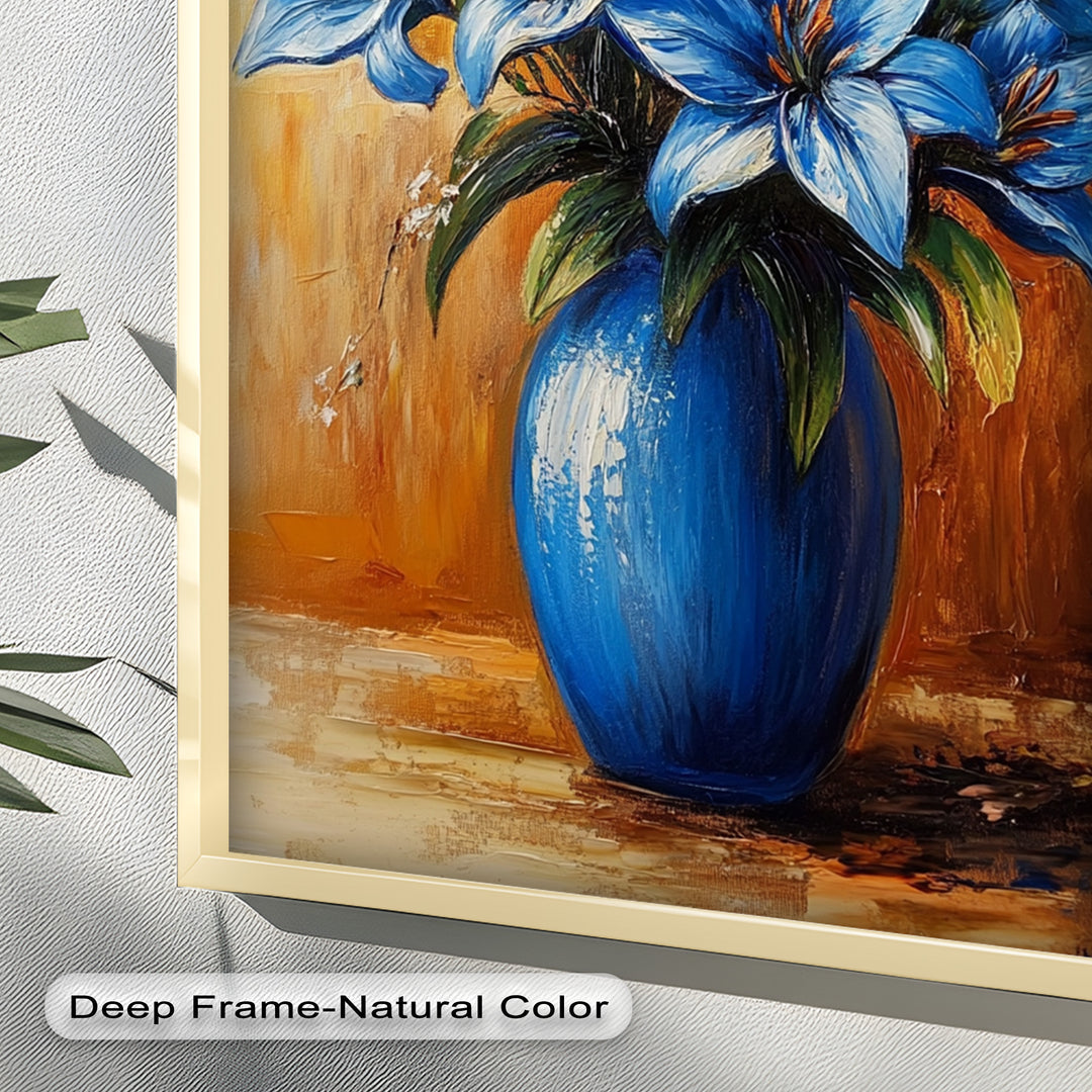 Azure Blossoms in a Blue Vase – Flower Oil Painting