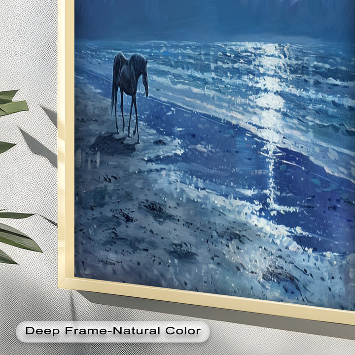 Moonlight & Horse – Serene Nighttime Oil Painting