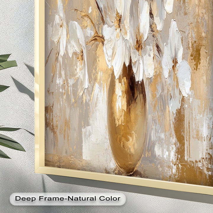 Golden Vase with White Florals – Flower Oil Painting