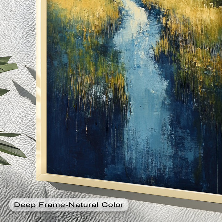 Golden Fields and Blue Stream – Contemporary Landscape Oil Painting