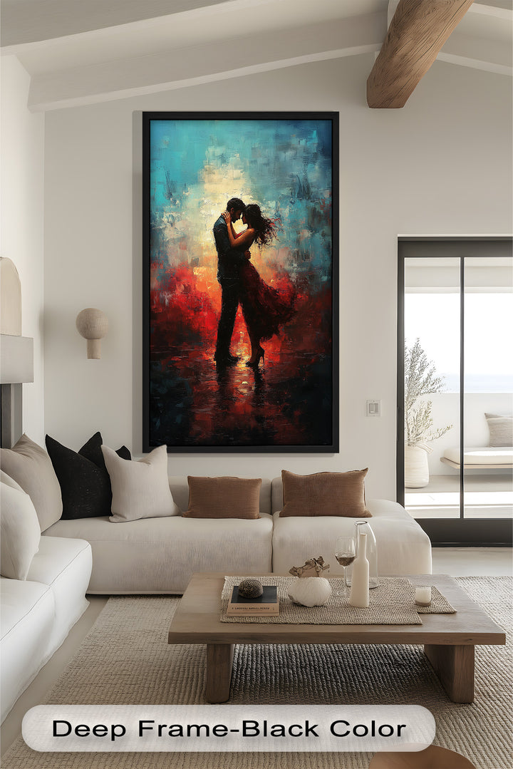 Eternal Flame – Embracing Couple at Sunset Love Oil Painting