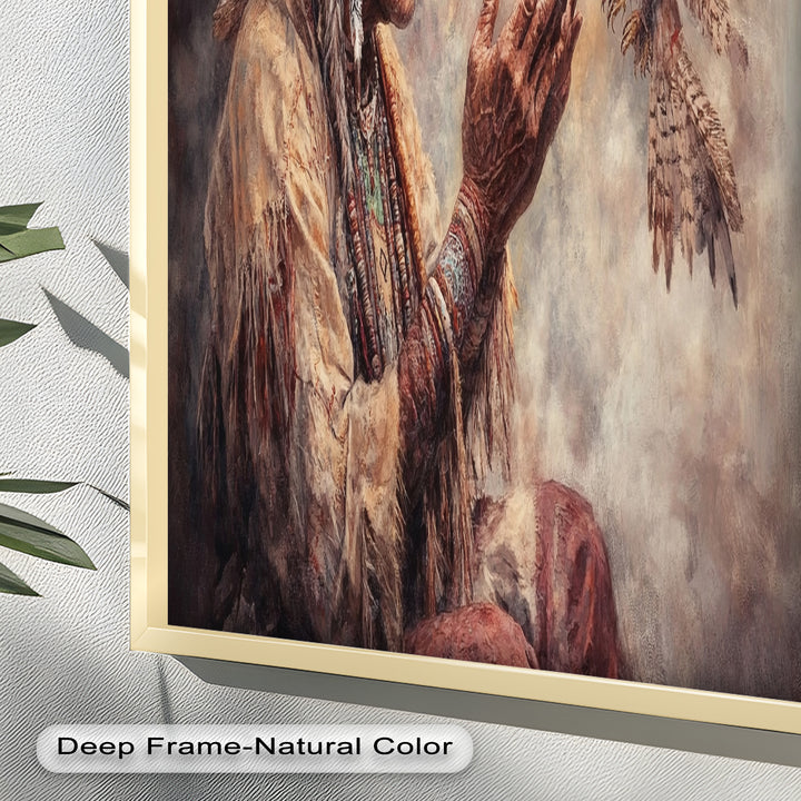 Whisper to the Spirit – Native Elder and Falcon Oil Painting