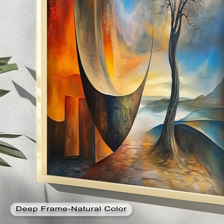 Moonlit Tree and Surreal Horizon - Abstract Oil Painting