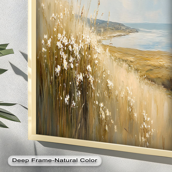 Wildflower Field Landscape – Serene Coastal Oil Painting