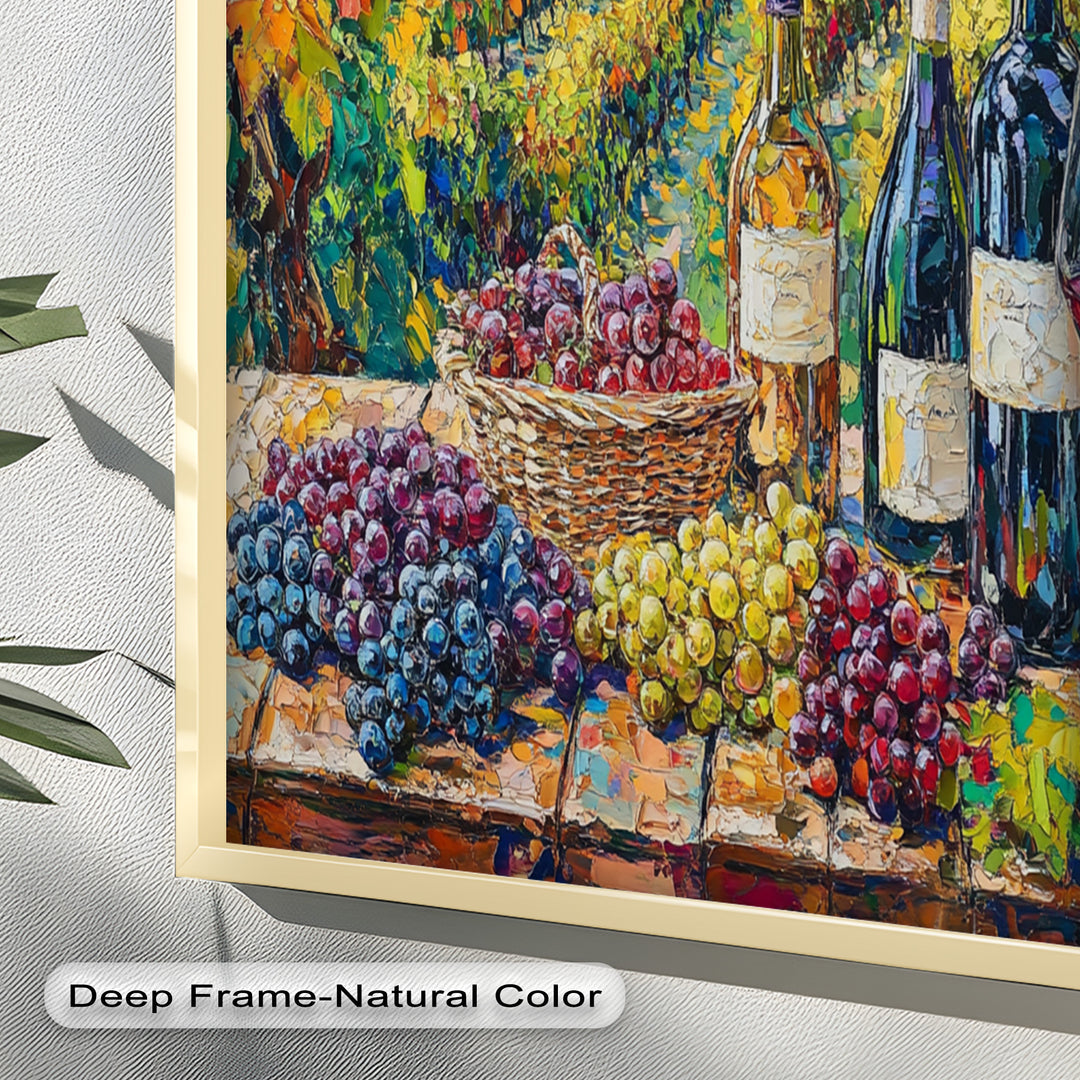 Wine Bottles and Grapes in Sunlit Fields - Still Life Oil Painting