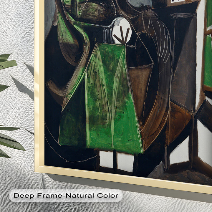 Figure by the Window – Abstract Green Interior Picasso Oil Painting
