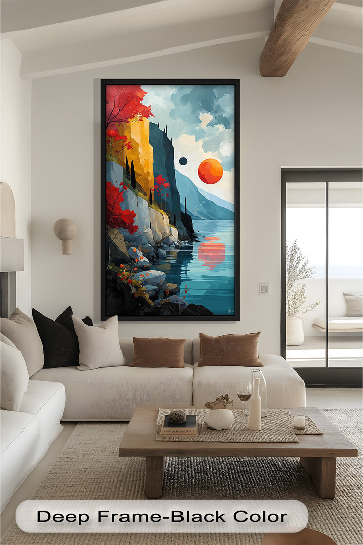Crimson Horizons – Surreale Küstentraumlandschaft, abstraktes Ölgemälde