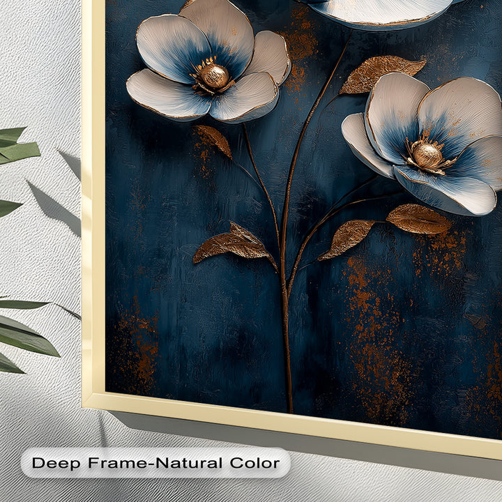 Blue and Gold Flower - Modern Oil Painting