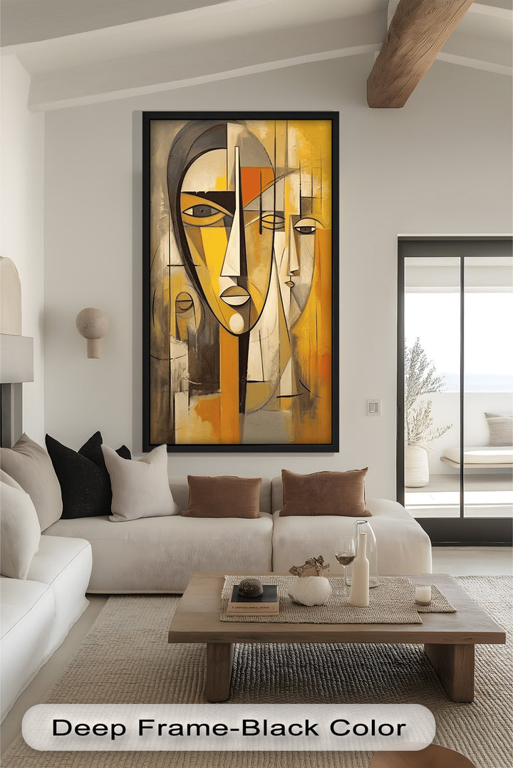 Golden Echoes – Cubist Expression of Faces in Motion Picasso Oil Painting