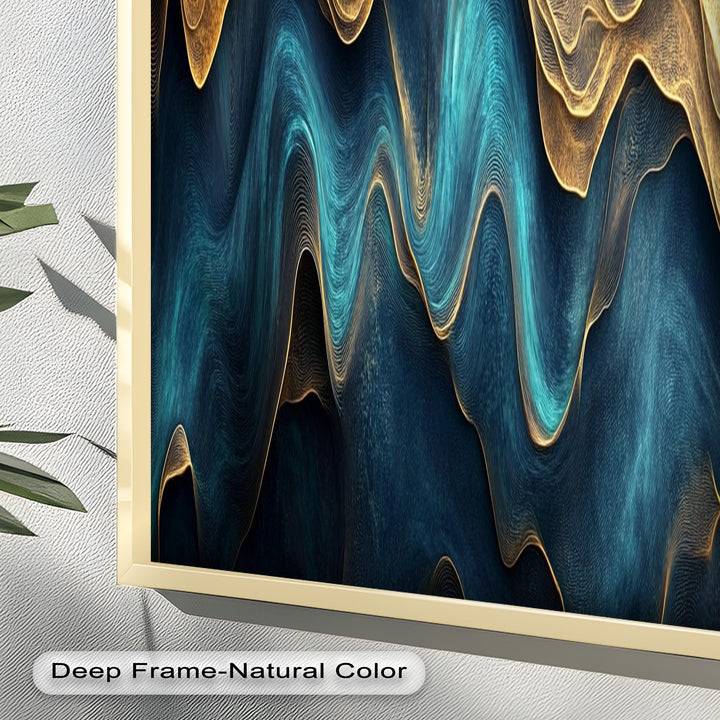 Flowing Teal & Gold Waves – Abstract Oil Painting