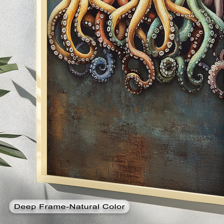 Whimsical Row of Octopuses – Colorful Sea Life Animal Oil Painting