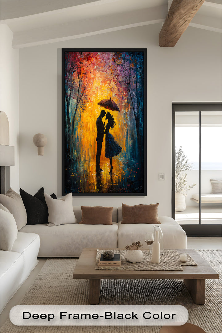 Under the Glow – Romantic Couple with Umbrella Love Oil Painting
