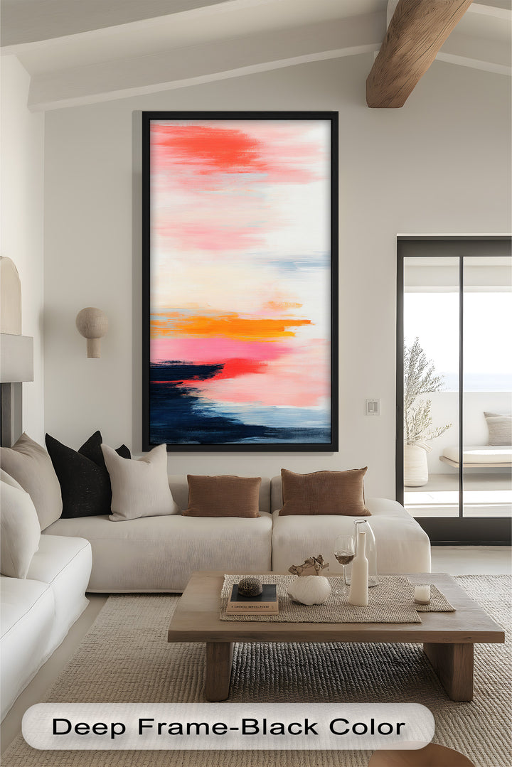Blush Horizon – Abstraktes Ölgemälde mit Sonnenuntergangshimmel