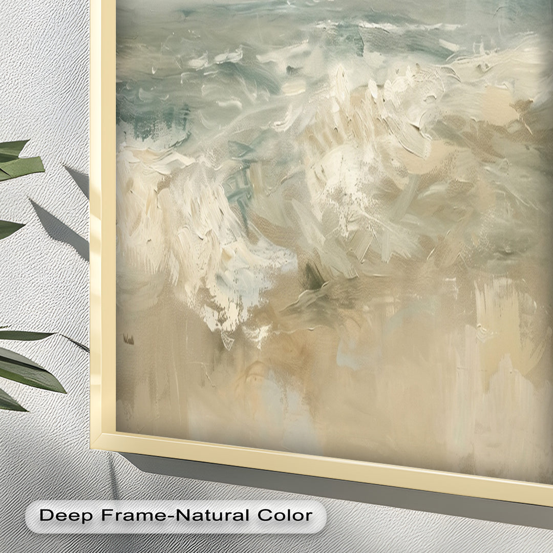 Modern Earthy Green Abstract Landscape – Coastal Serenity Oil Painting