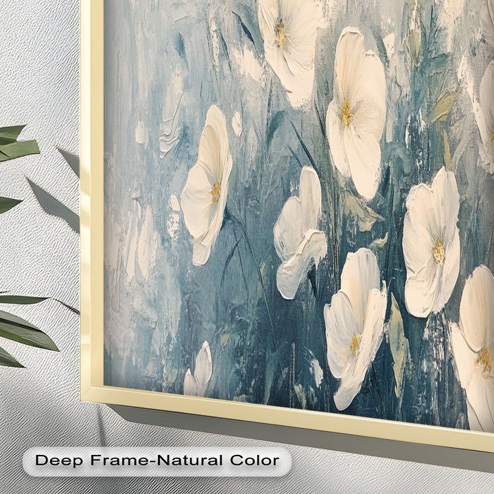 White Wildflower Art – Elegant Floral Oil Painting