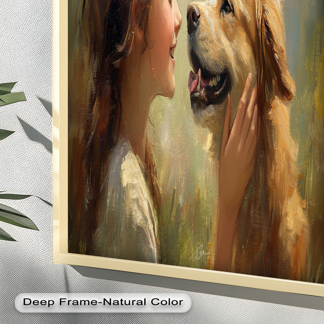 Girl and Golden Retriever in Gentle Light – Animal Oil Painting